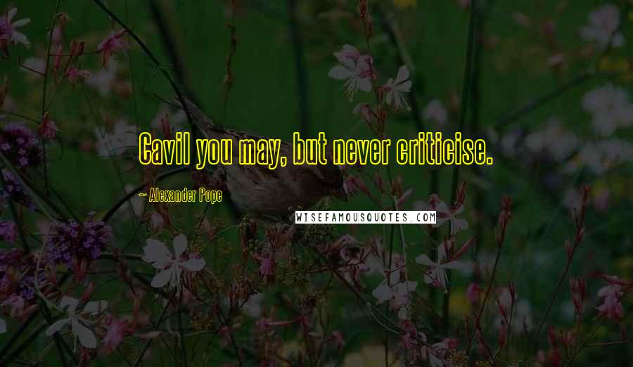 Alexander Pope Quotes: Cavil you may, but never criticise.
