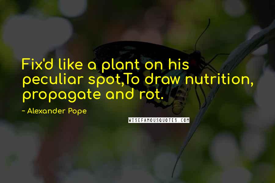 Alexander Pope Quotes: Fix'd like a plant on his peculiar spot,To draw nutrition, propagate and rot.