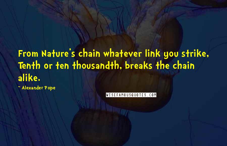 Alexander Pope Quotes: From Nature's chain whatever link you strike, Tenth or ten thousandth, breaks the chain alike.