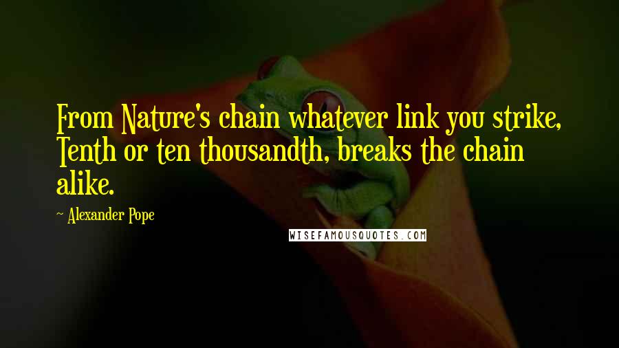 Alexander Pope Quotes: From Nature's chain whatever link you strike, Tenth or ten thousandth, breaks the chain alike.