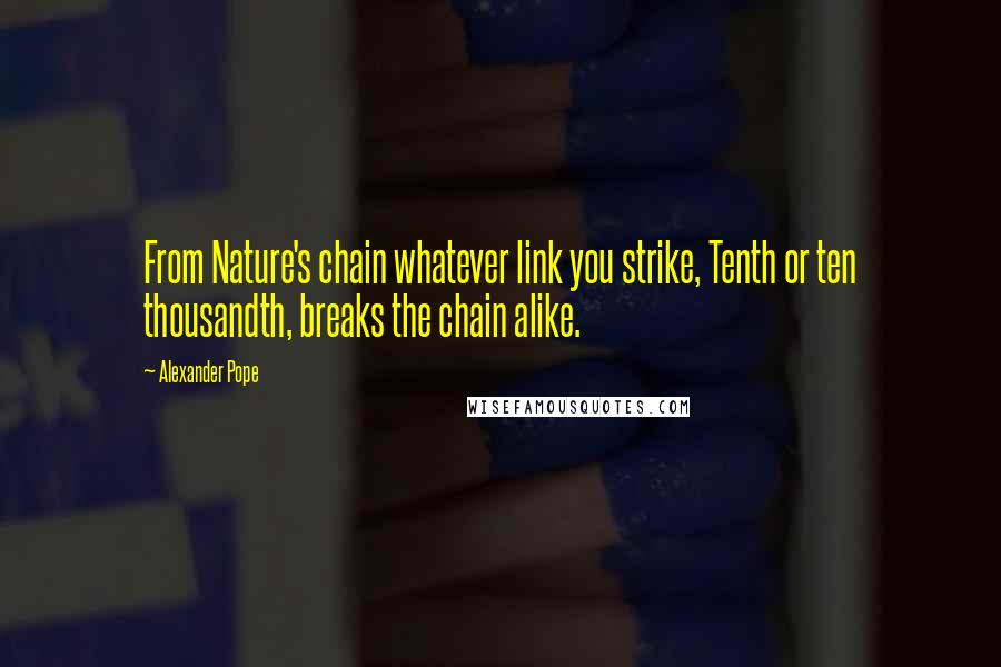 Alexander Pope Quotes: From Nature's chain whatever link you strike, Tenth or ten thousandth, breaks the chain alike.