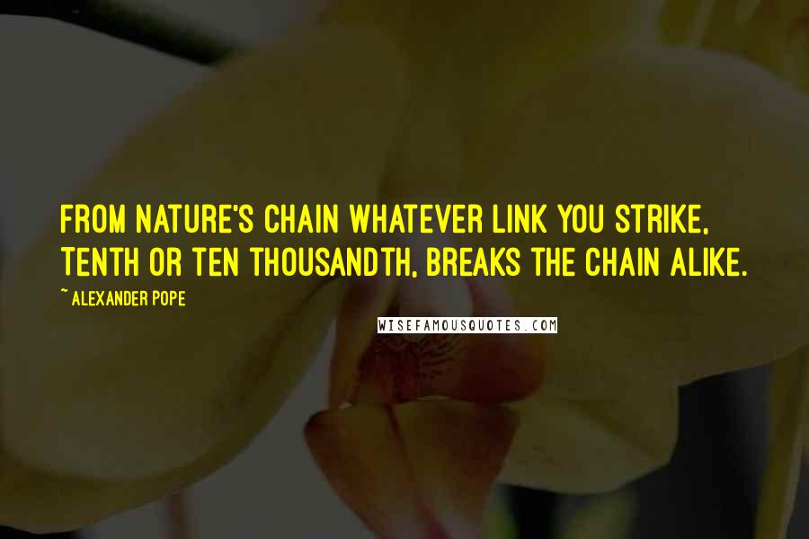 Alexander Pope Quotes: From Nature's chain whatever link you strike, Tenth or ten thousandth, breaks the chain alike.