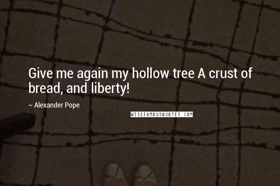 Alexander Pope Quotes: Give me again my hollow tree A crust of bread, and liberty!