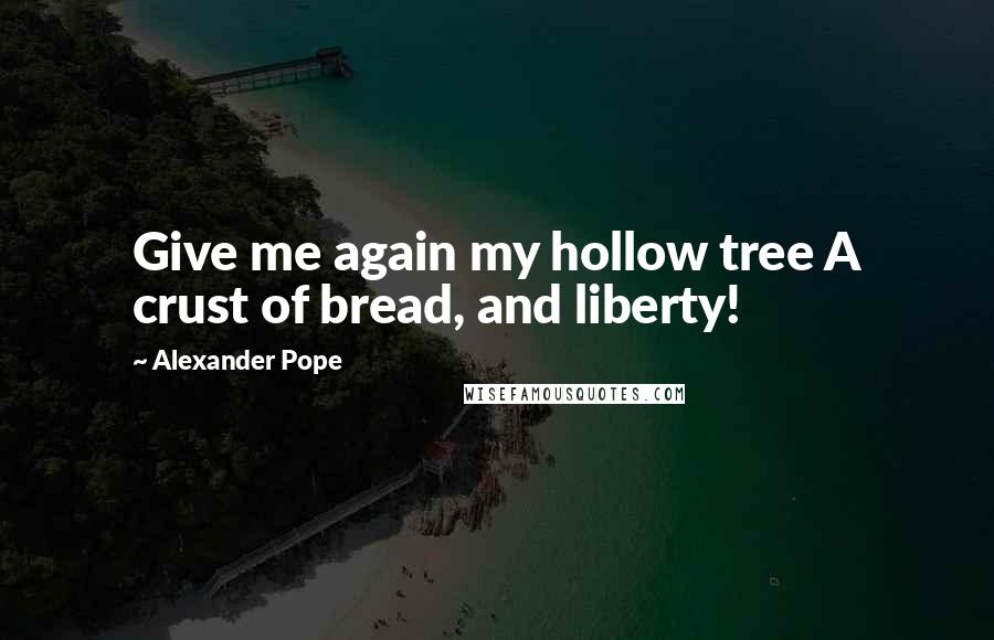 Alexander Pope Quotes: Give me again my hollow tree A crust of bread, and liberty!