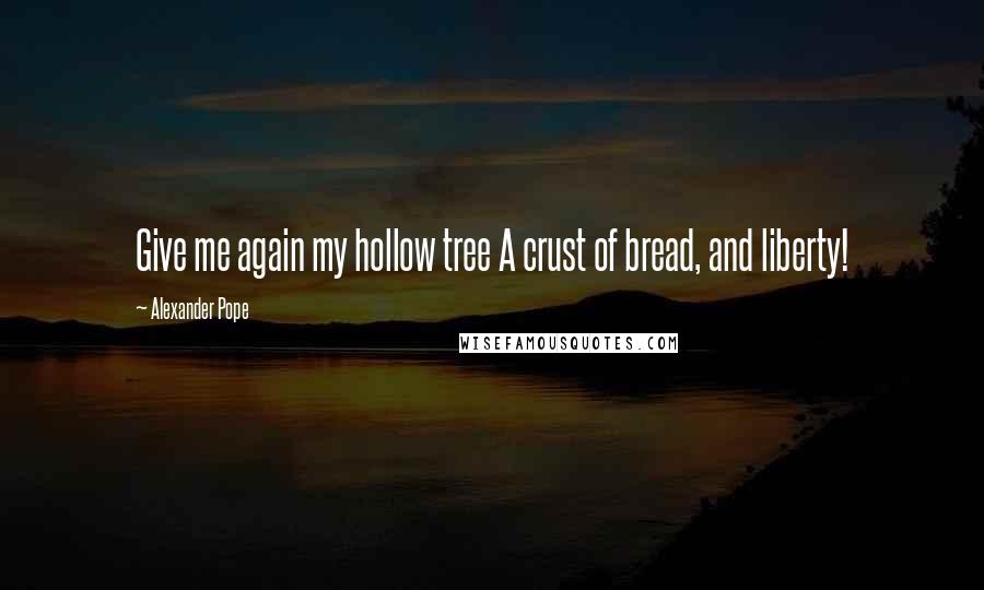 Alexander Pope Quotes: Give me again my hollow tree A crust of bread, and liberty!