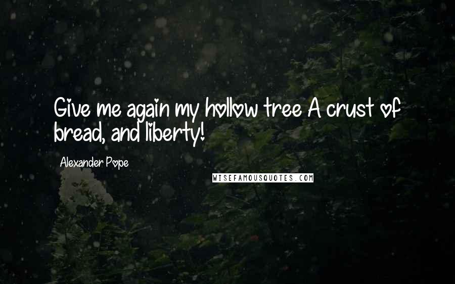 Alexander Pope Quotes: Give me again my hollow tree A crust of bread, and liberty!