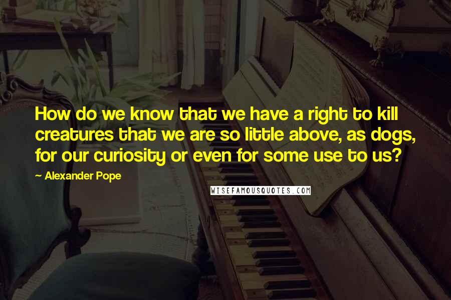 Alexander Pope Quotes: How do we know that we have a right to kill creatures that we are so little above, as dogs, for our curiosity or even for some use to us?