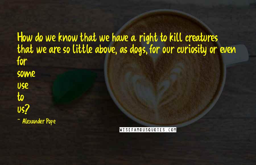Alexander Pope Quotes: How do we know that we have a right to kill creatures that we are so little above, as dogs, for our curiosity or even for some use to us?