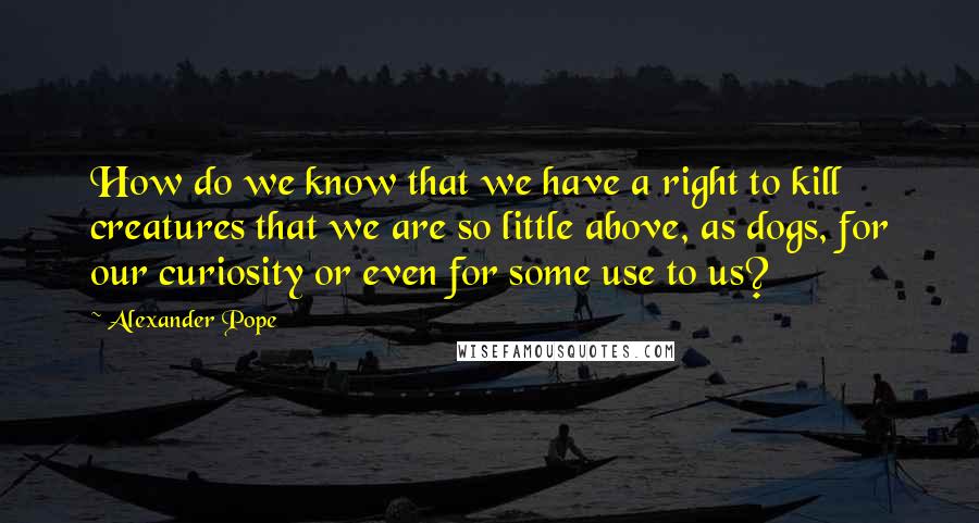 Alexander Pope Quotes: How do we know that we have a right to kill creatures that we are so little above, as dogs, for our curiosity or even for some use to us?