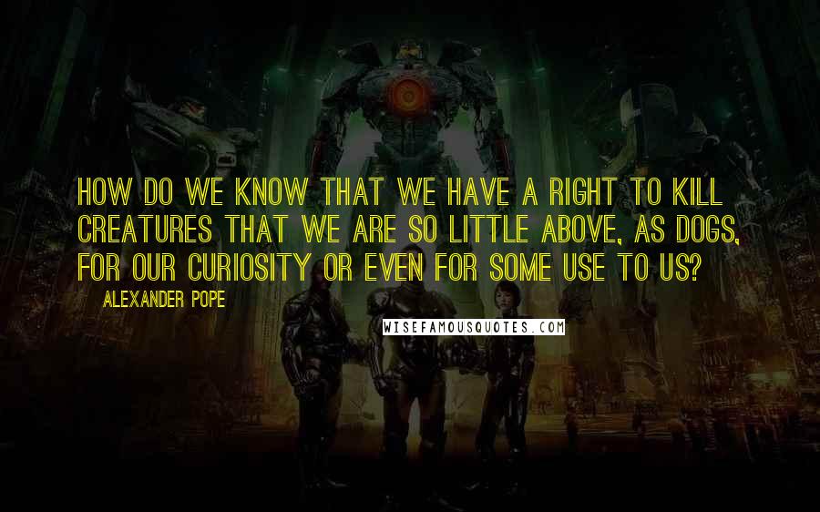 Alexander Pope Quotes: How do we know that we have a right to kill creatures that we are so little above, as dogs, for our curiosity or even for some use to us?