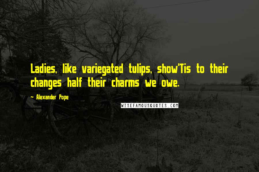 Alexander Pope Quotes: Ladies, like variegated tulips, show'Tis to their changes half their charms we owe.