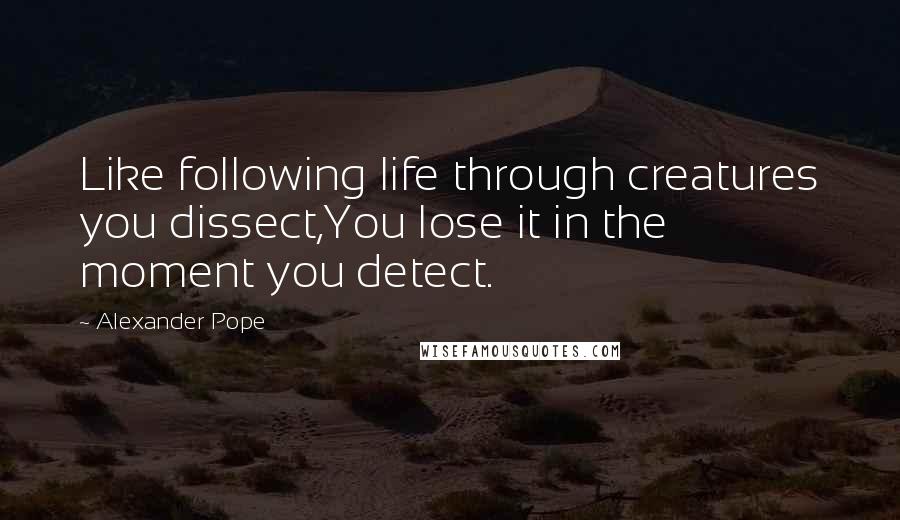 Alexander Pope Quotes: Like following life through creatures you dissect,You lose it in the moment you detect.