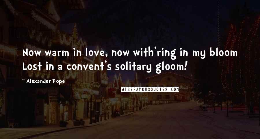 Alexander Pope Quotes: Now warm in love, now with'ring in my bloom Lost in a convent's solitary gloom!