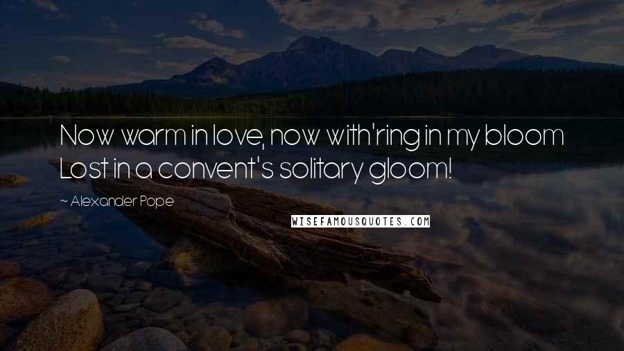 Alexander Pope Quotes: Now warm in love, now with'ring in my bloom Lost in a convent's solitary gloom!