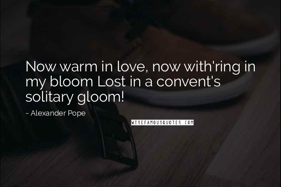Alexander Pope Quotes: Now warm in love, now with'ring in my bloom Lost in a convent's solitary gloom!