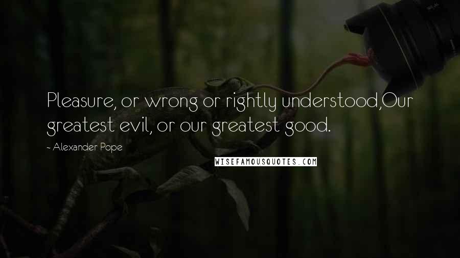 Alexander Pope Quotes: Pleasure, or wrong or rightly understood,Our greatest evil, or our greatest good.