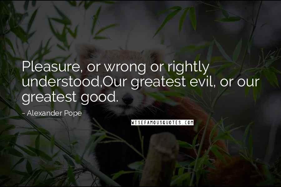 Alexander Pope Quotes: Pleasure, or wrong or rightly understood,Our greatest evil, or our greatest good.