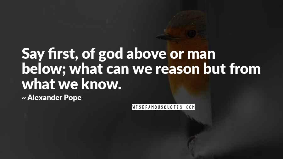 Alexander Pope Quotes: Say first, of god above or man below; what can we reason but from what we know.