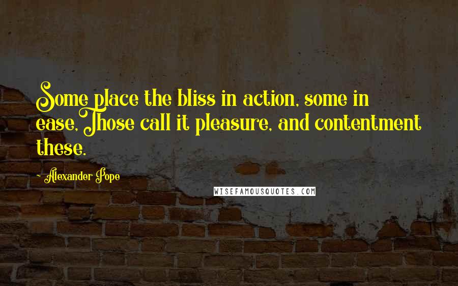 Alexander Pope Quotes: Some place the bliss in action, some in ease,Those call it pleasure, and contentment these.