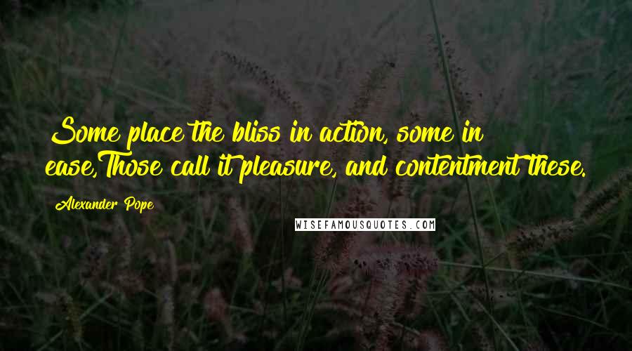 Alexander Pope Quotes: Some place the bliss in action, some in ease,Those call it pleasure, and contentment these.