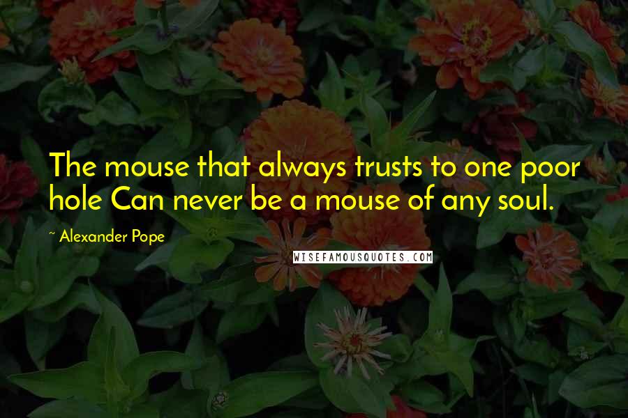 Alexander Pope Quotes: The mouse that always trusts to one poor hole Can never be a mouse of any soul.