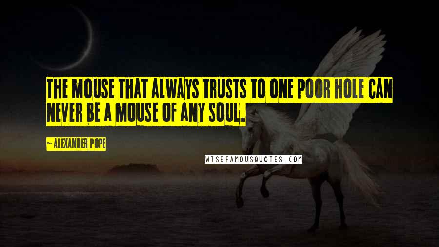 Alexander Pope Quotes: The mouse that always trusts to one poor hole Can never be a mouse of any soul.