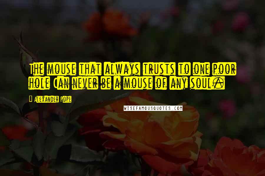 Alexander Pope Quotes: The mouse that always trusts to one poor hole Can never be a mouse of any soul.