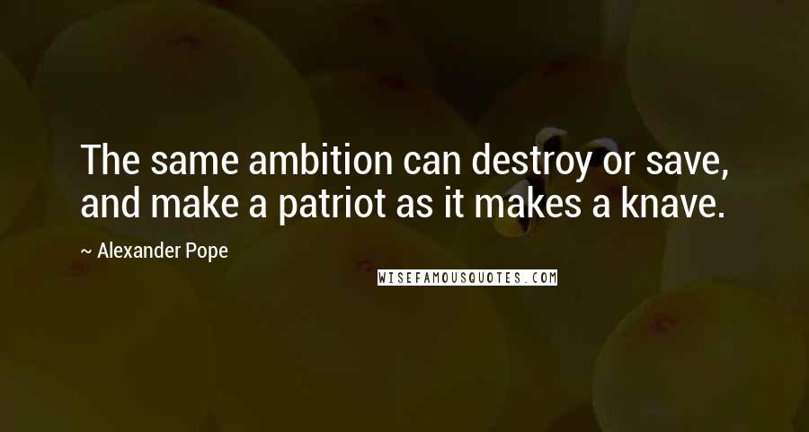 Alexander Pope Quotes: The same ambition can destroy or save, and make a patriot as it makes a knave.