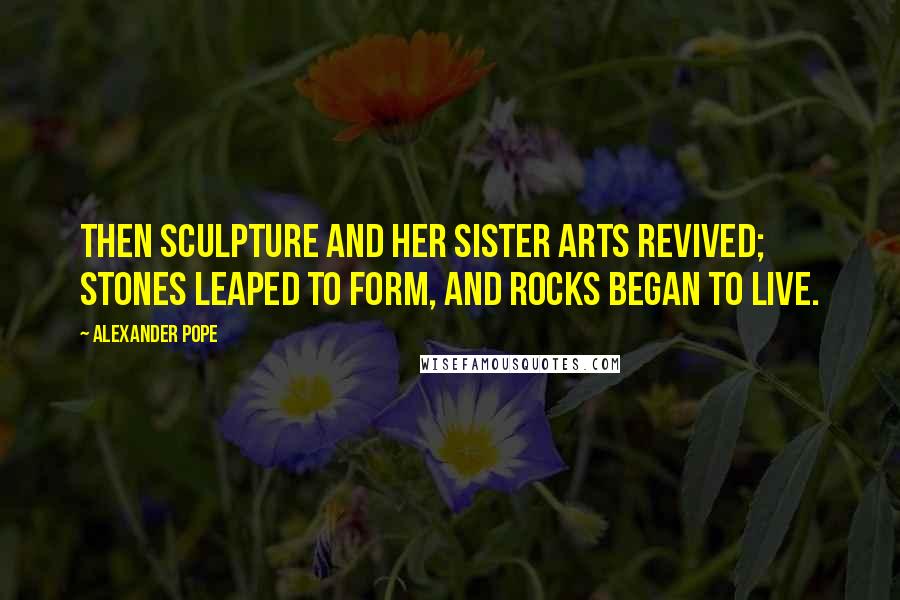 Alexander Pope Quotes: Then sculpture and her sister arts revived; stones leaped to form, and rocks began to live.