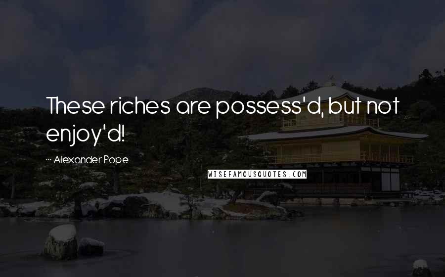 Alexander Pope Quotes: These riches are possess'd, but not enjoy'd!