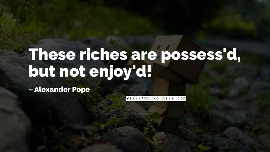 Alexander Pope Quotes: These riches are possess'd, but not enjoy'd!