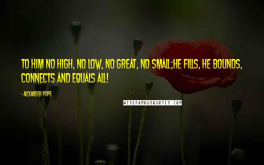 Alexander Pope Quotes: To Him no high, no low, no great, no small;He fills, He bounds, connects and equals all!