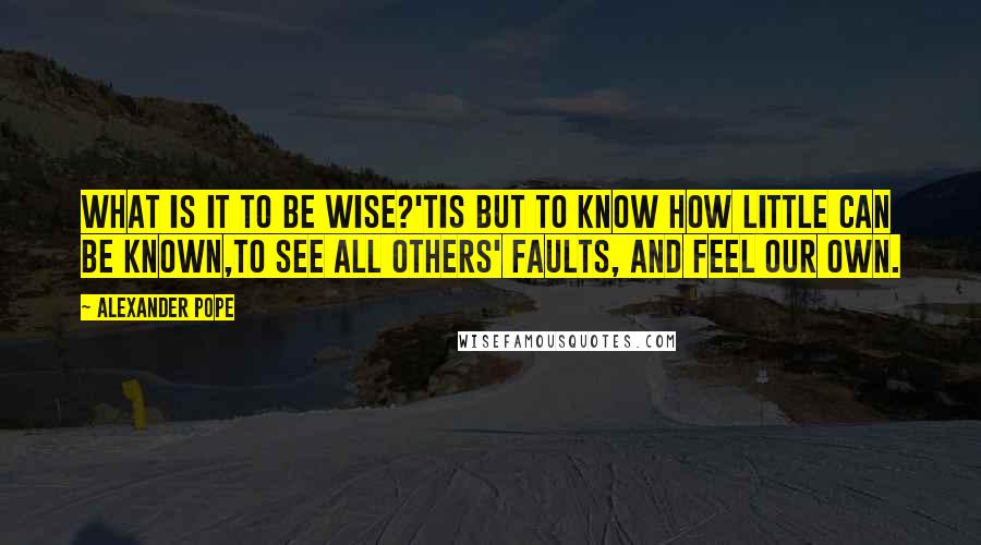 Alexander Pope Quotes: What is it to be wise?'Tis but to know how little can be known,To see all others' faults, and feel our own.