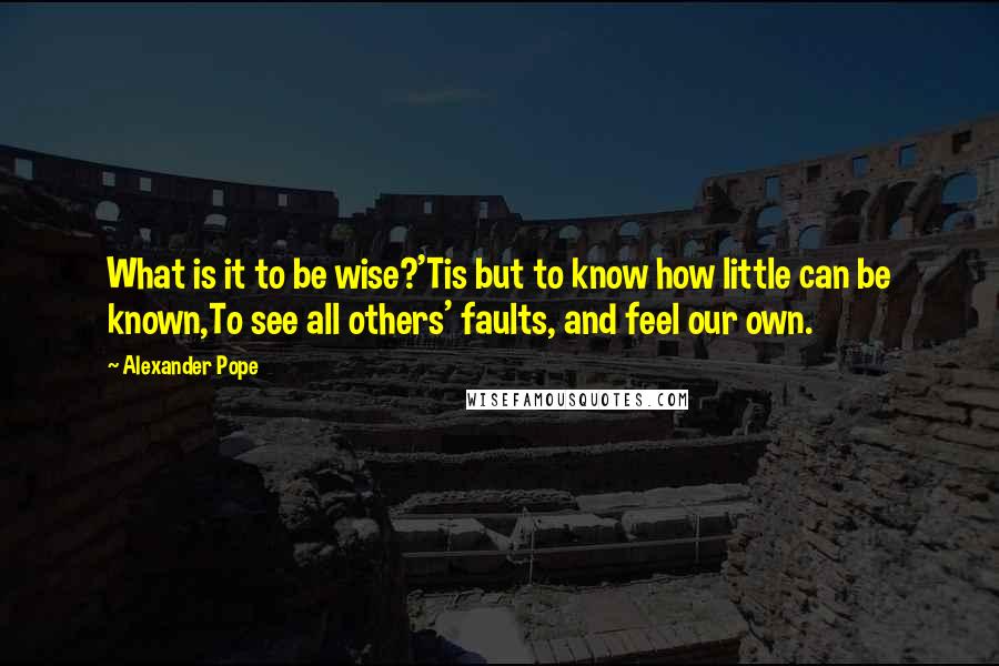 Alexander Pope Quotes: What is it to be wise?'Tis but to know how little can be known,To see all others' faults, and feel our own.