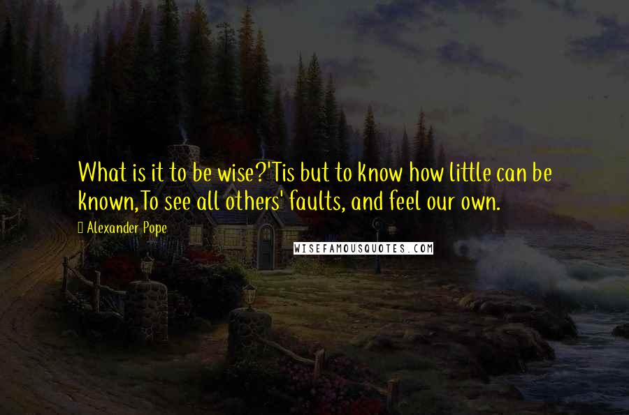 Alexander Pope Quotes: What is it to be wise?'Tis but to know how little can be known,To see all others' faults, and feel our own.