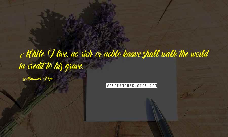 Alexander Pope Quotes: While I live, no rich or noble knave shall walk the world in credit to his grave.