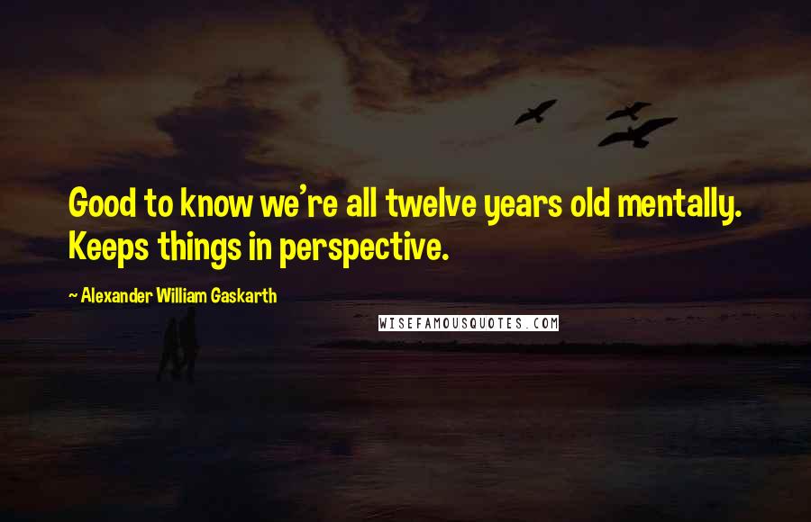 Alexander William Gaskarth Quotes: Good to know we're all twelve years old mentally. Keeps things in perspective.