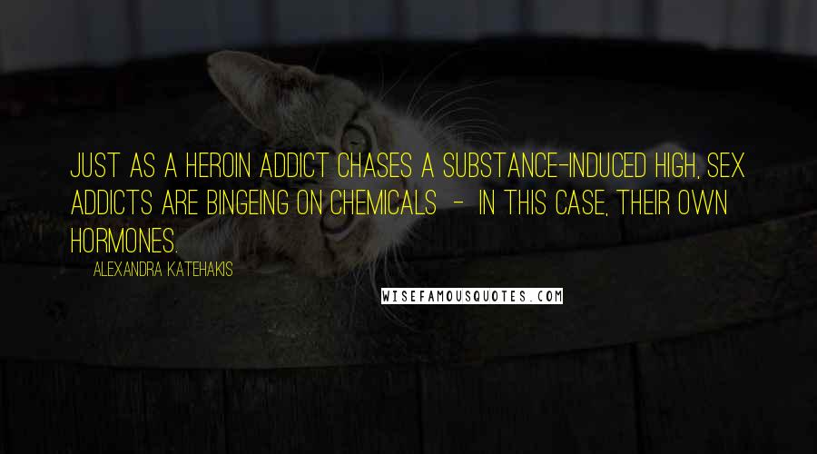 Alexandra Katehakis Quotes: Just as a heroin addict chases a substance-induced high, sex addicts are bingeing on chemicals  -  in this case, their own hormones.