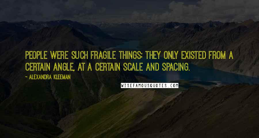 Alexandra Kleeman Quotes: People were such fragile things: they only existed from a certain angle, at a certain scale and spacing.