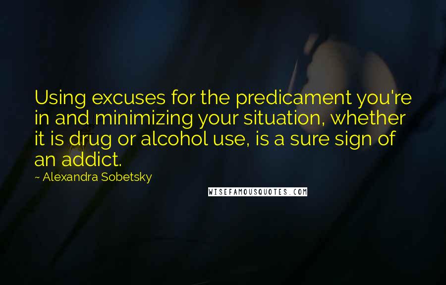 Alexandra Sobetsky Quotes: Using excuses for the predicament you're in and minimizing your situation, whether it is drug or alcohol use, is a sure sign of an addict.