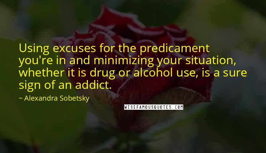 Alexandra Sobetsky Quotes: Using excuses for the predicament you're in and minimizing your situation, whether it is drug or alcohol use, is a sure sign of an addict.