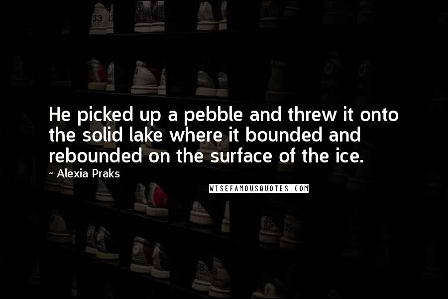 Alexia Praks Quotes: He picked up a pebble and threw it onto the solid lake where it bounded and rebounded on the surface of the ice.