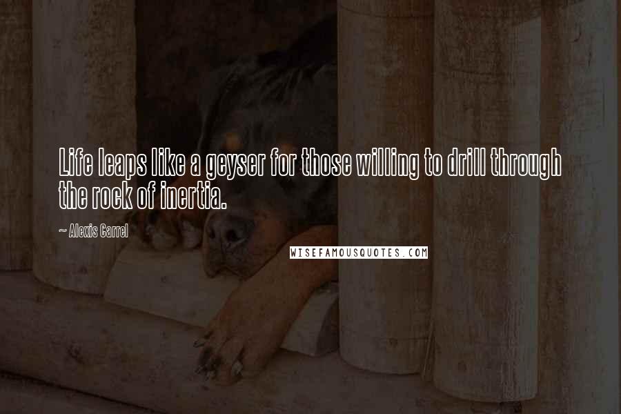 Alexis Carrel Quotes: Life leaps like a geyser for those willing to drill through the rock of inertia.