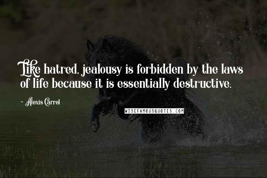 Alexis Carrel Quotes: Like hatred, jealousy is forbidden by the laws of life because it is essentially destructive.