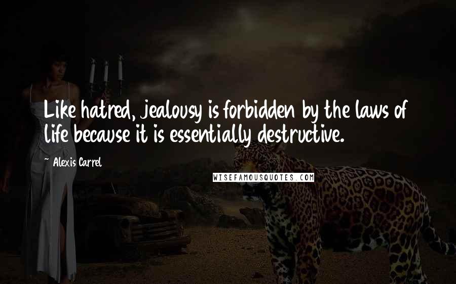 Alexis Carrel Quotes: Like hatred, jealousy is forbidden by the laws of life because it is essentially destructive.