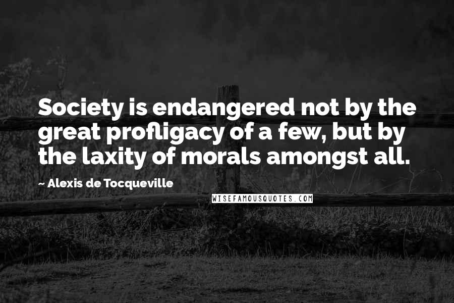 Alexis De Tocqueville Quotes: Society is endangered not by the great profligacy of a few, but by the laxity of morals amongst all.