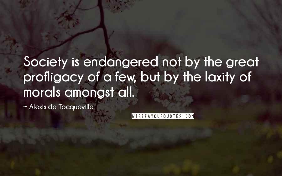 Alexis De Tocqueville Quotes: Society is endangered not by the great profligacy of a few, but by the laxity of morals amongst all.