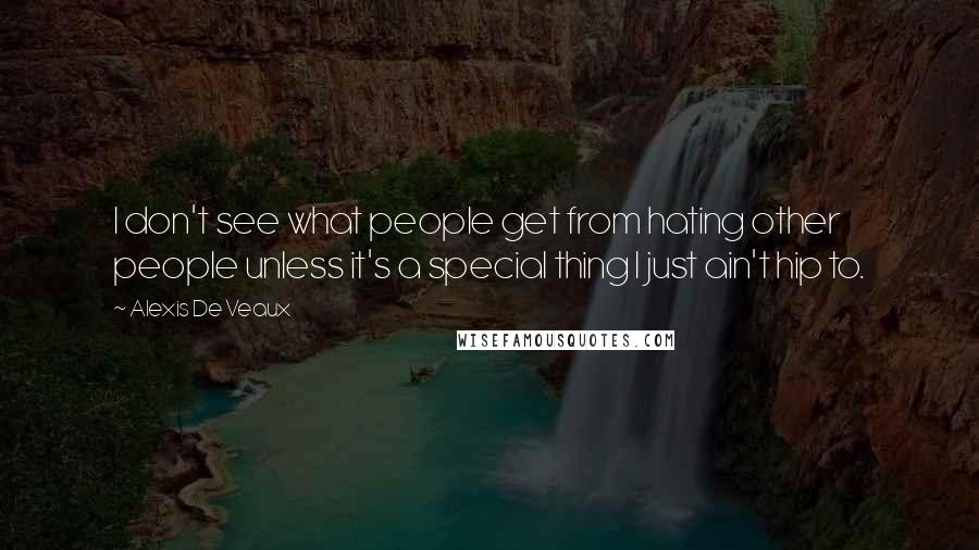 Alexis De Veaux Quotes: I don't see what people get from hating other people unless it's a special thing I just ain't hip to.