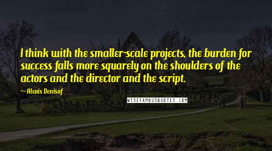 Alexis Denisof Quotes: I think with the smaller-scale projects, the burden for success falls more squarely on the shoulders of the actors and the director and the script.