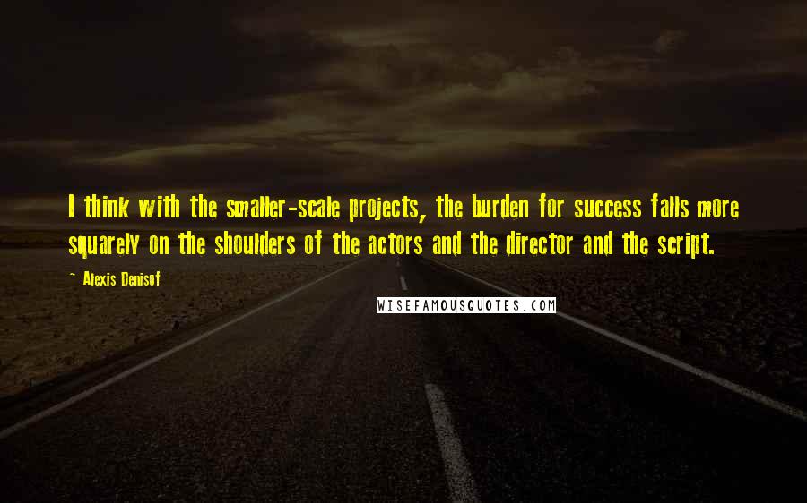 Alexis Denisof Quotes: I think with the smaller-scale projects, the burden for success falls more squarely on the shoulders of the actors and the director and the script.